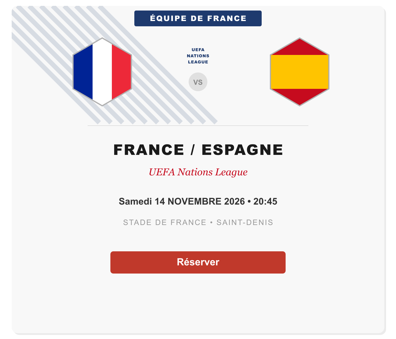 France-Espagne Sam. 14 Novembre 2026 Stade de France