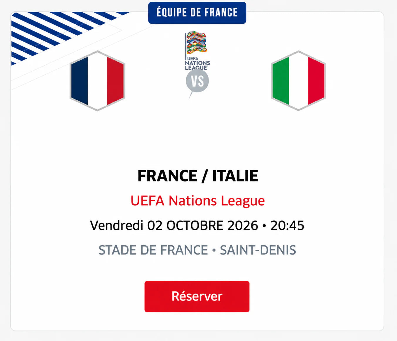 France-Italie Ven. 02 Octobre 2026 Stade de France